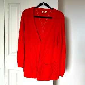 Women’s orange red V-neck cardigan sweater from Anthropologie, size L